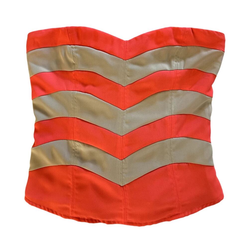C.Luce Coral & Tan Chevron Strapless Smocked Tube Top – Size Large